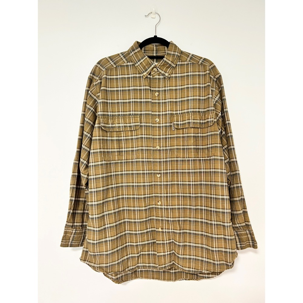 Woolrich Mens Plaid Button Down Shirt Twig Brown Olive Long Sleeve Cotton L 6064